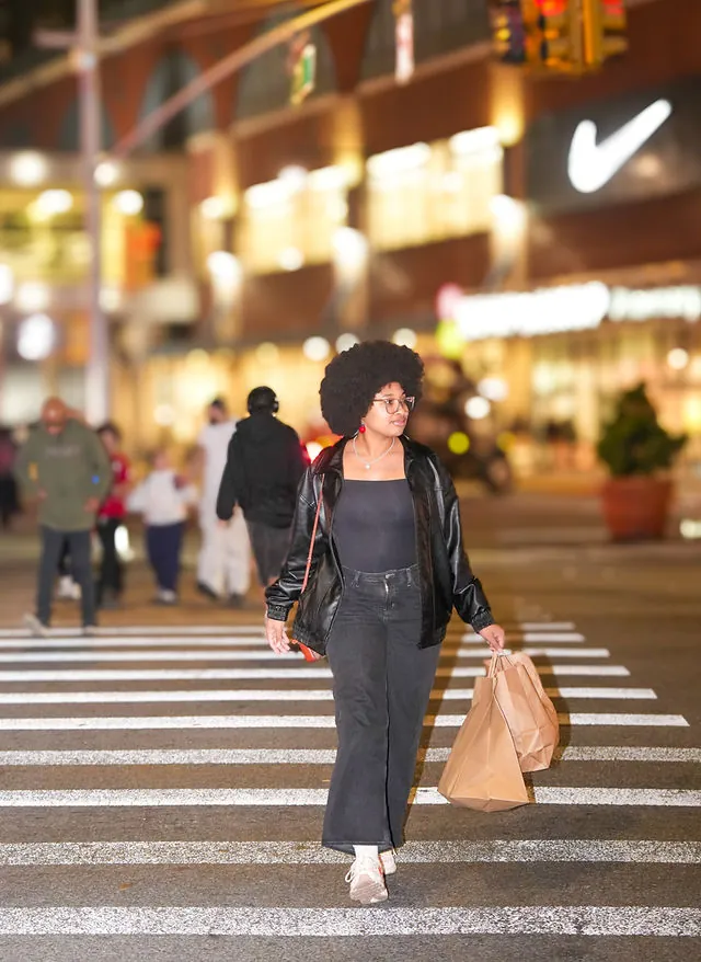 Cinematic night portrait on a Houston city street