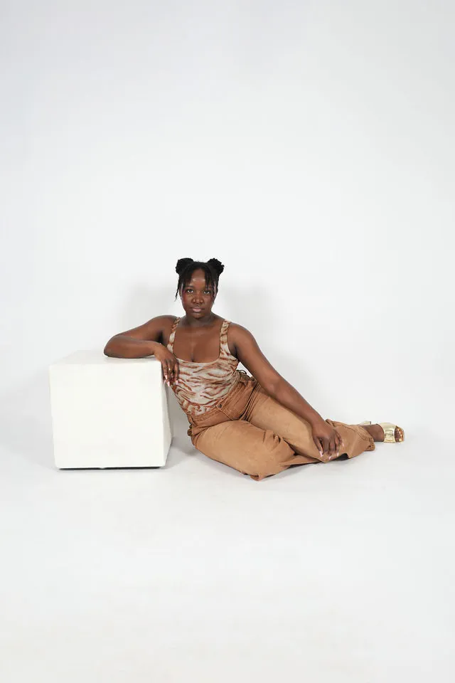 Editorial studio portrait with a white backdrop